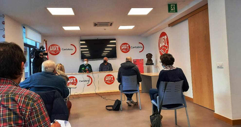 Rueda de prensa los los sindicalistas de UGT sobre sector conservero.